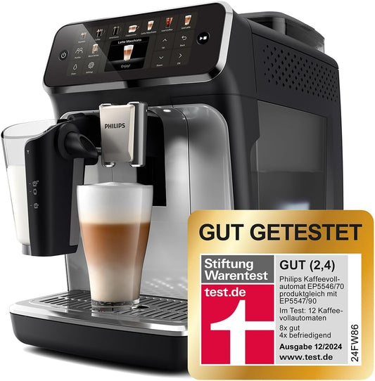 Serie 5500 Kaffeevollautomat (EP5546/70) – LatteGo Milchsystem,20 heiße und kalte Kaffeespezialitäten,40% leiser mit SilentBrew,QuickStart,Schwarz